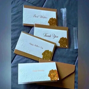 4 x Rose 3D Embossed Gold Foil Greeting Card